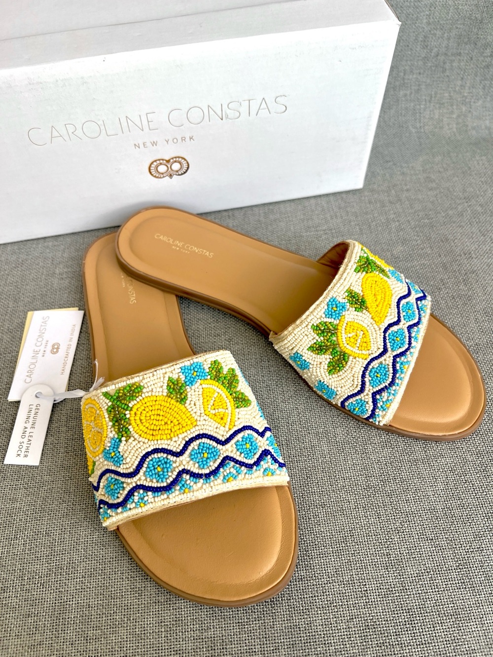 CAROLINE CONSTAS flat beaded Lemons sandals size 8,5